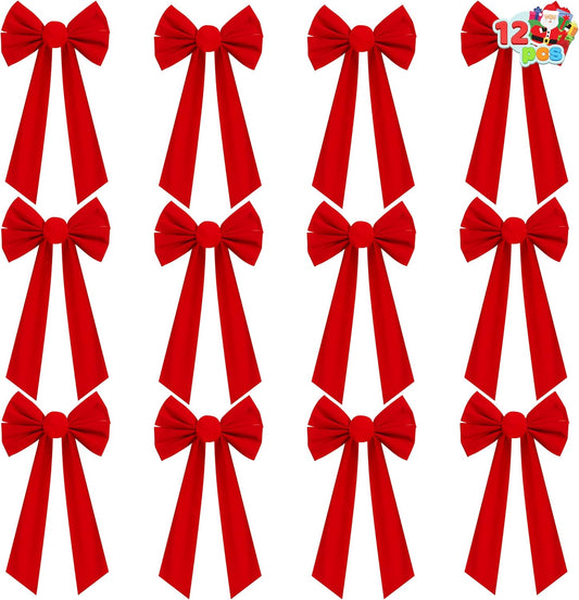 12-Pack 16"x9" Red Velvet Bows for Christmas Tree, Wreath, Garland Decor