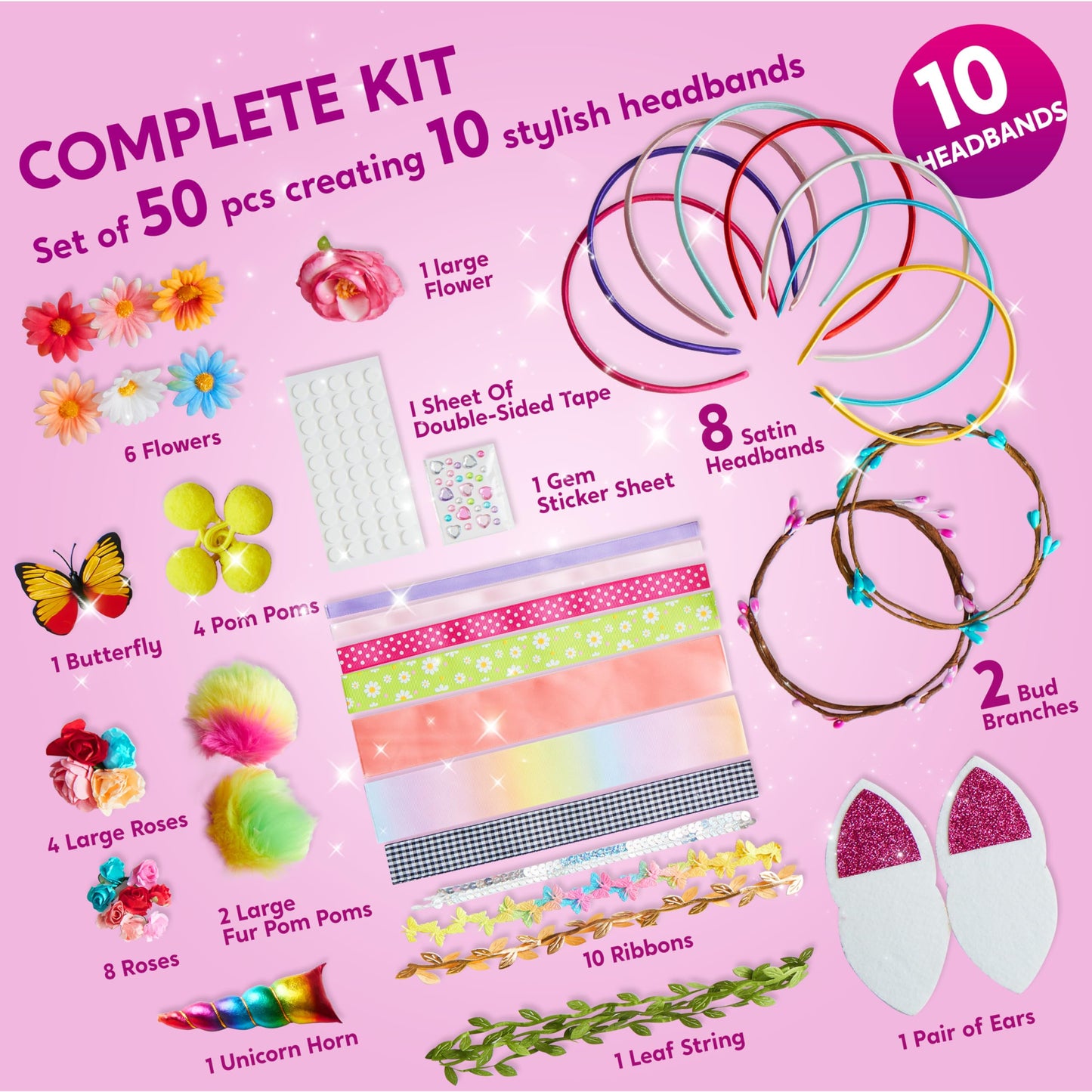 SYNCFUN Headband Making Kit for Girls - Make Your Own Fashion Headbands - DIY Hair Accessories Set, DIY Arts and Crafts Gifts for 5 6 7+ Year Old