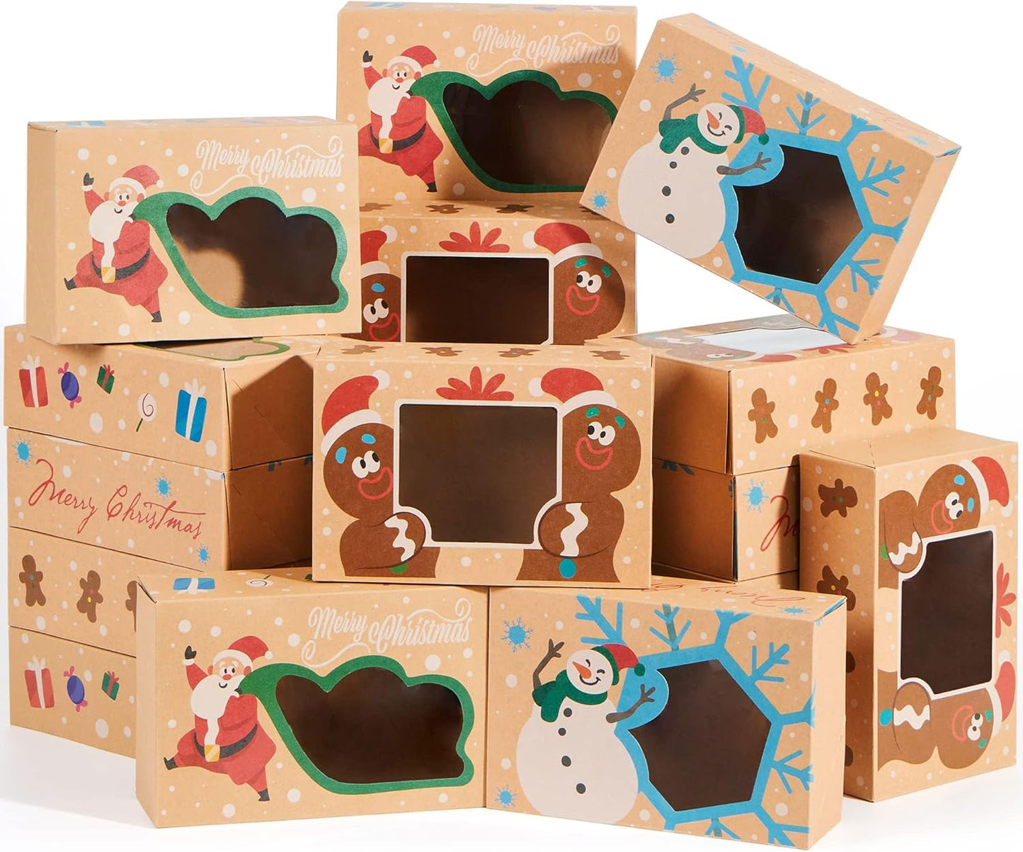 Joyfy 12 Pcs Christmas Cookie Boxes Bakery Treat Gift Box with Window 8.75" x 5.75" x 2.75" for Pastries, Cupcakes, Cookies, Brownies, Donuts Gift Giving