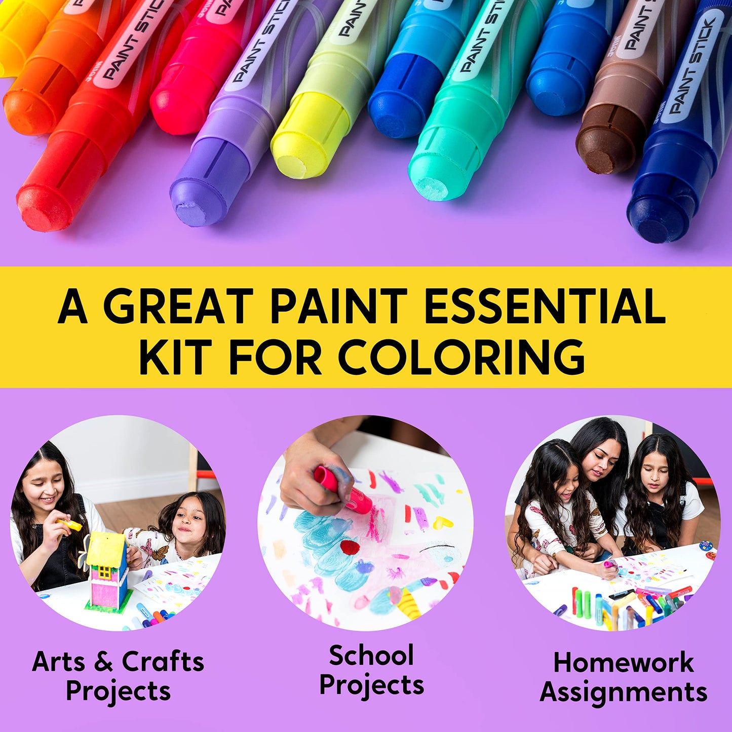 SYNCFUN 36PCS Assorted Washable Tempera Paint Sticks, Quick Drying and No Mess Paint Sticks for Arts and Crafts Project, Art Christmas Gifts for your Kids and Artists