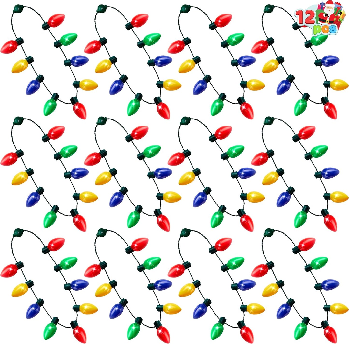 12 Packs Christmas LED Light Up Bulb Necklaces 9 Bulbs LED Necklaces Holiday Necklace Costume Accessories for Christmas Xmas Party Favor Party Supply