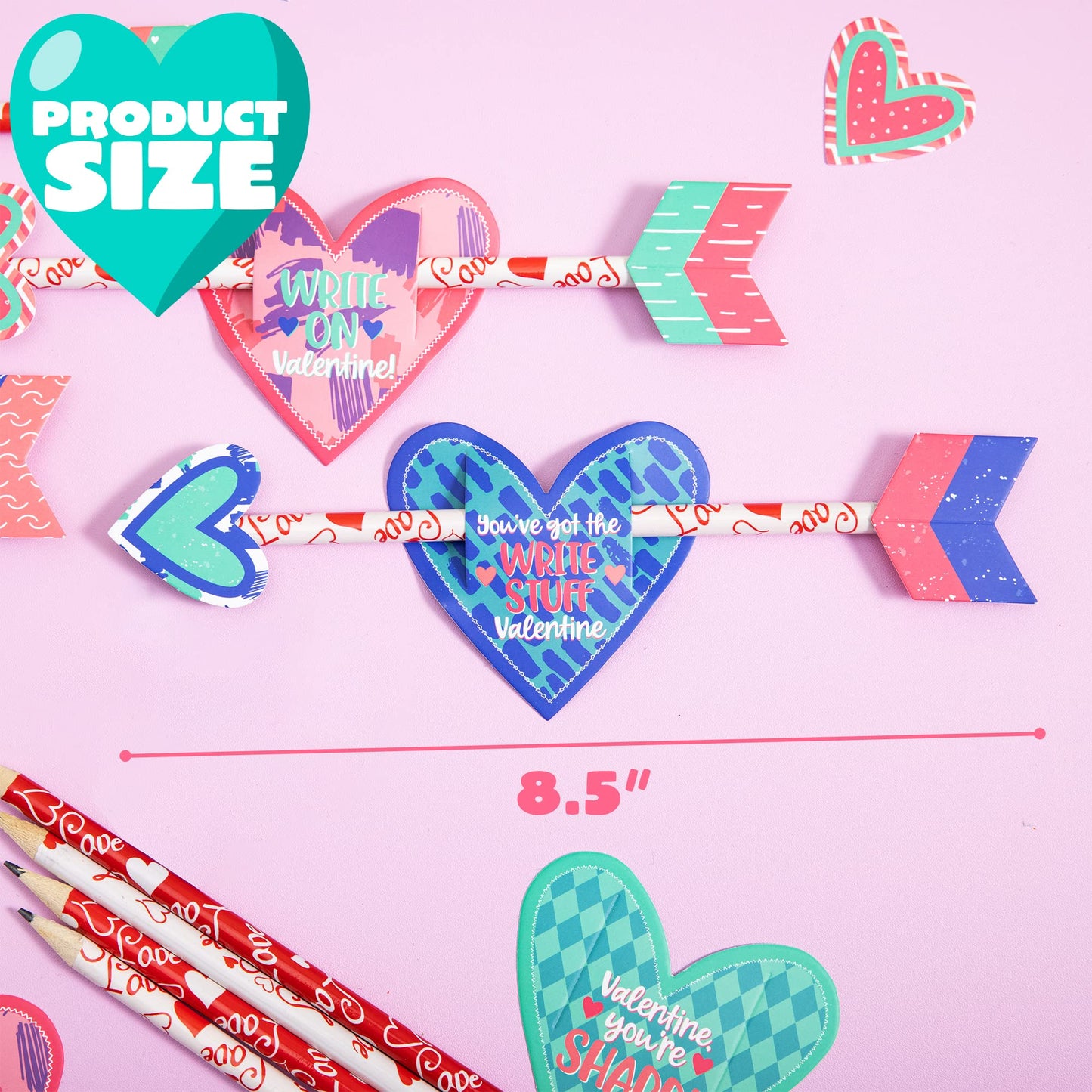 36 pack Valentines Day Cupid's Arrow Pencil Set with Gift Cards for Valentine Classroom Exchange Prizes Party Favors