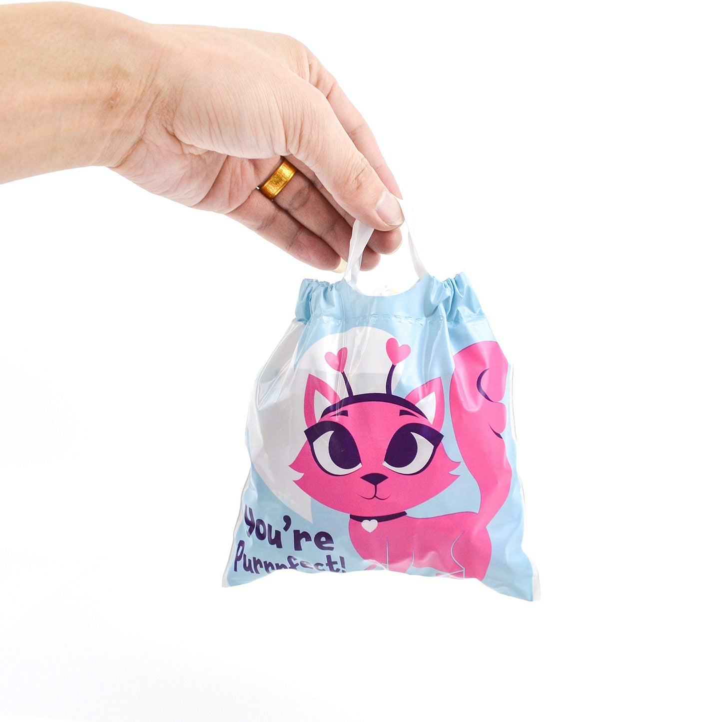 70 Pcs Valentine Gift Bags Drawstring Candy Bags Valentine Mini Plastic Goodie Bags for Kids Valentines Day Party Favor Supply
