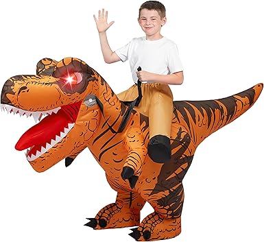 Kids Halloween Inflatable Dinosaur Costumes, LED Eyes Riding T-rex Blow Up Costume for Halloween Party
