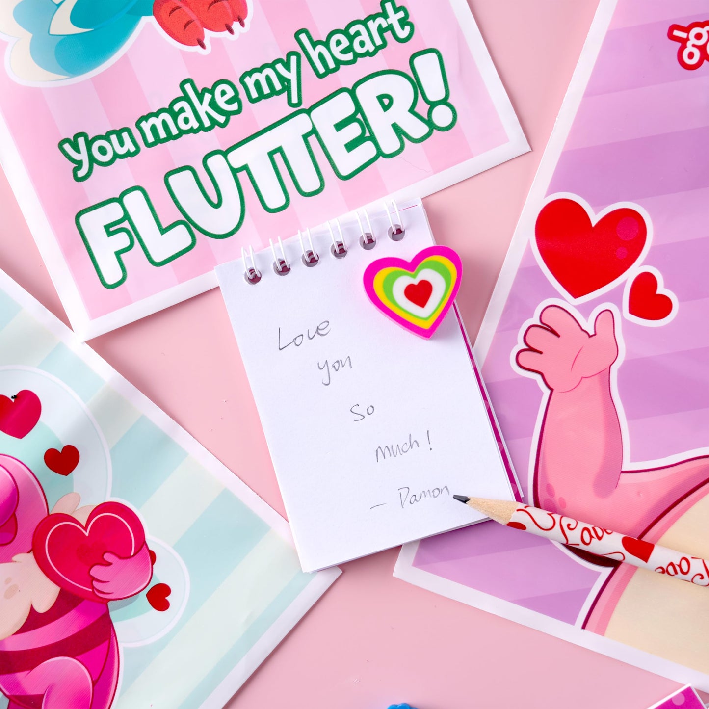 96 Valentines Day Stationery Gifts with Pencil, Erasers, Notebook & Bags for Kids Valentine’s Day School Classroom Exchange Party Favor Gift Supplies