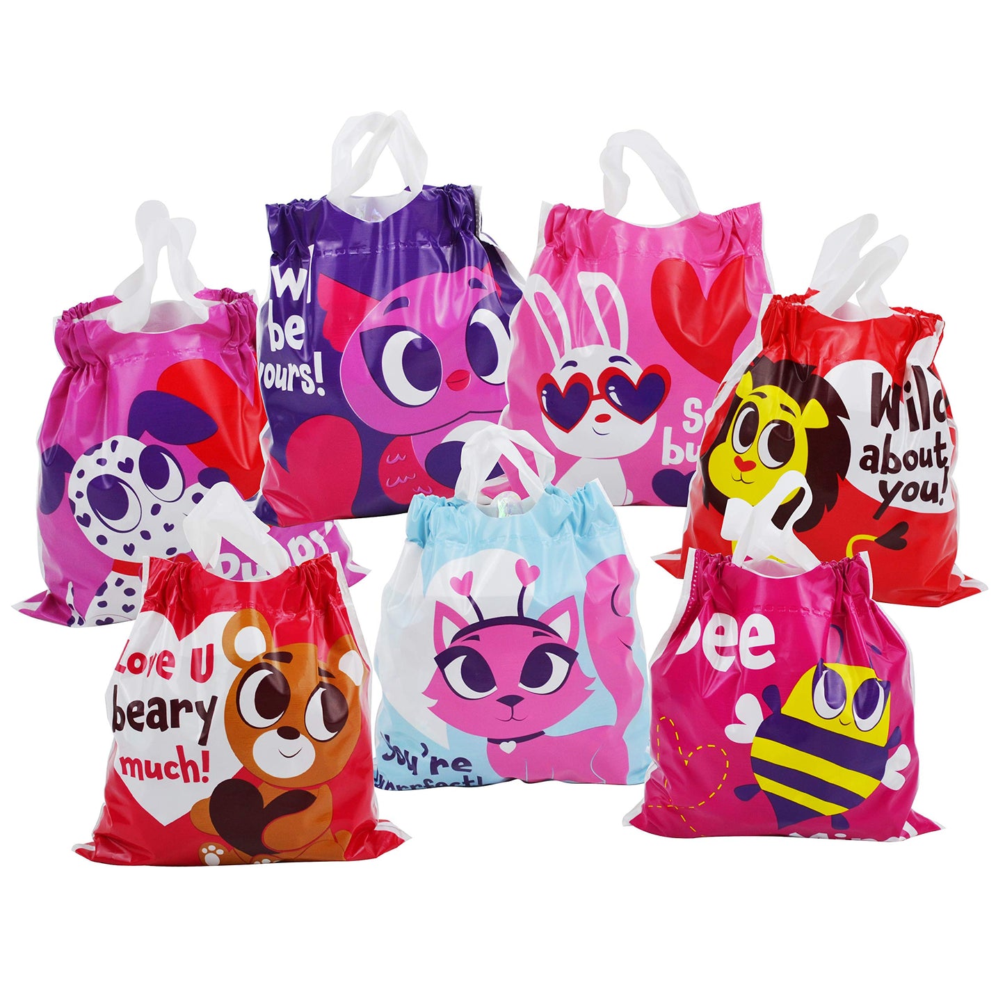 70 Pcs Valentine Gift Bags Drawstring Candy Bags Valentine Mini Plastic Goodie Bags for Kids Valentines Day Party Favor Supply