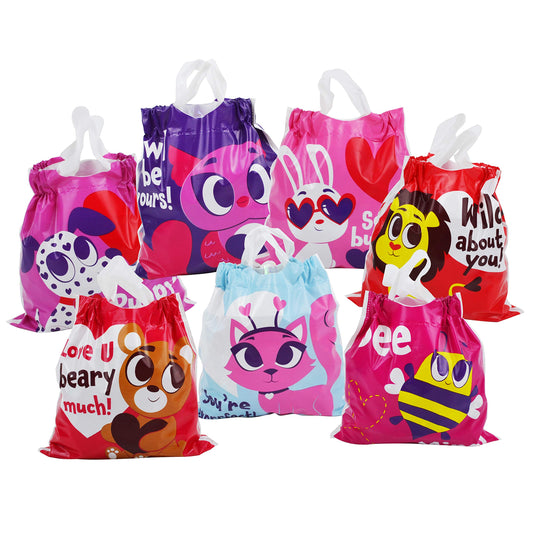 70 Pcs Valentine Gift Bags Drawstring Candy Bags Valentine Mini Plastic Goodie Bags for Kids Valentines Day Party Favor Supply