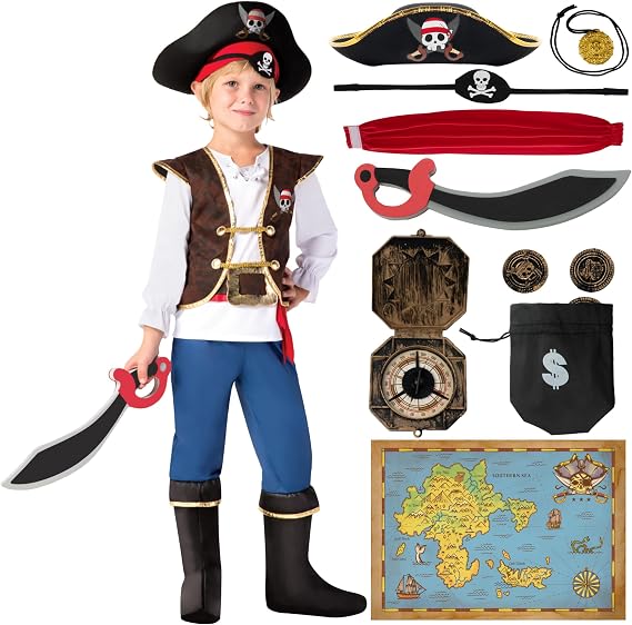 Joyfy Halloween Pirate Costume Kids, Boys Pirate Costume Set for Toddler Halloween DressUp, Themed Party