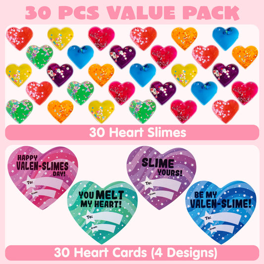 30 Valentines Day Clear Slime Hearts for Kids Valentine Classroom Exchange, Valentine Party Favors, Gift Exchange
