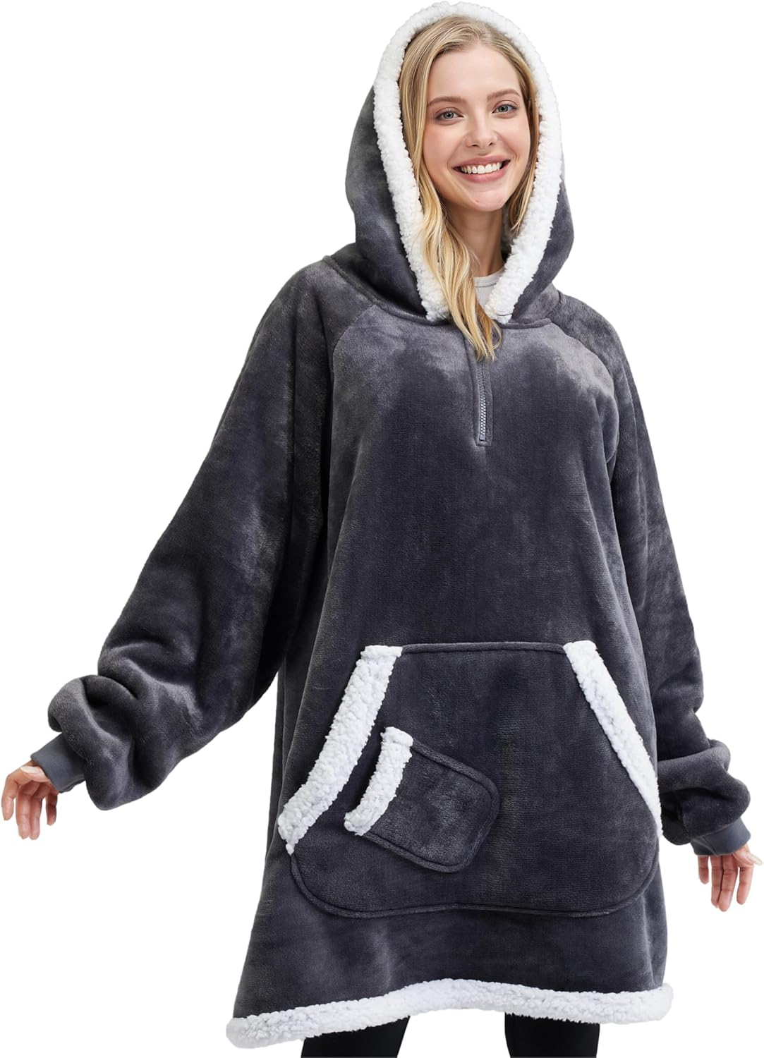 Joyfy Wearable Blanket Oversized Sherpa Sweatshirt, Warm and Cozy Hoodie Blanket for Adult Christmas Birthday Gift