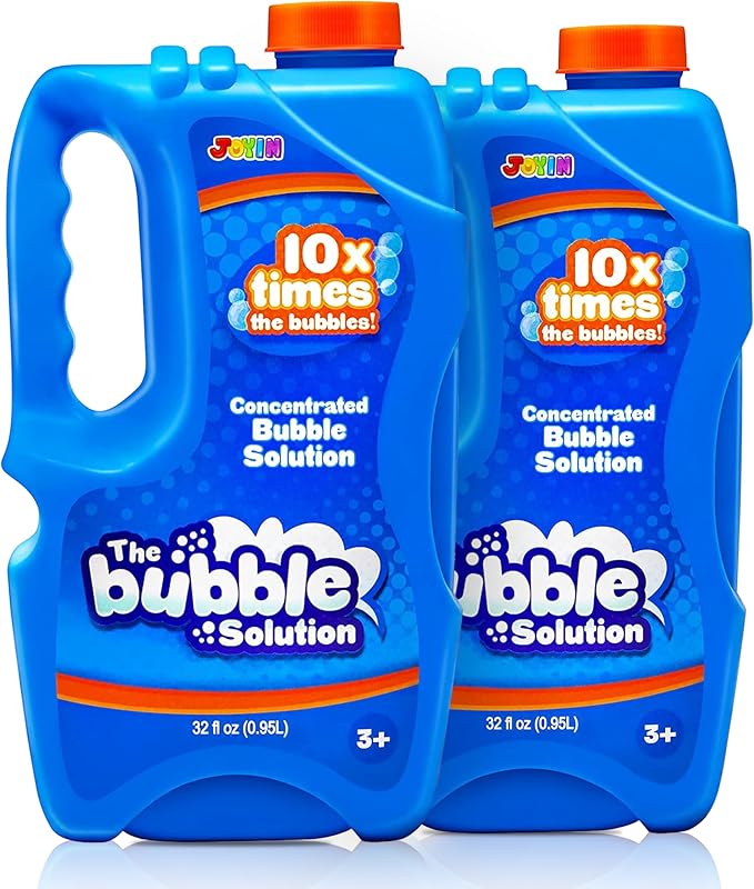 Joyfy 2 Bottles Bubbles Refill Solutions 64 oz (up to 5 Gallon), Concentrated Solution for Bubble Machine, Gun, Wand Refill Fluid Summer, Easter Toys(Blue)