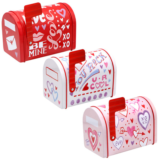 3 Packs Valentine Tin Mailbox for Valentine Party Favors, Classroom Prize Supplies, Valentine’s Greeting Cards, Valentine Exchange Gifts
