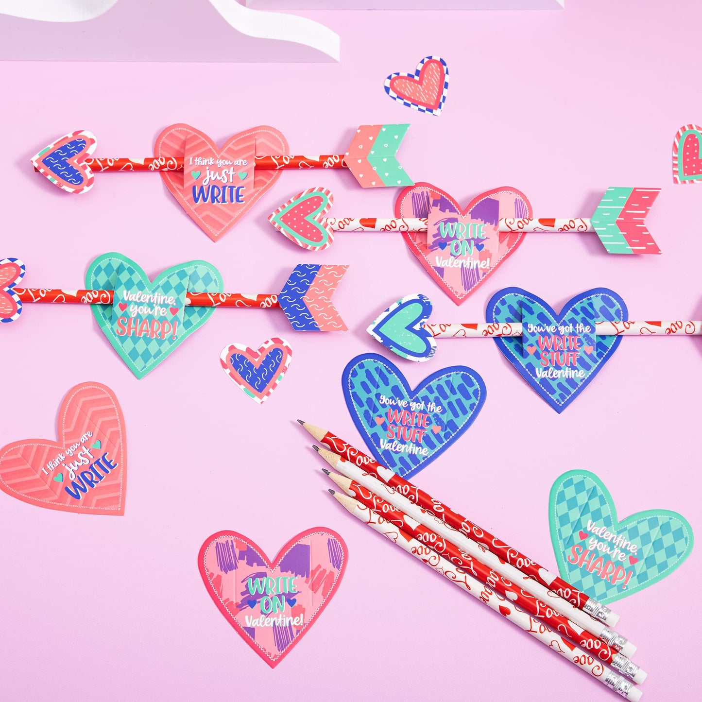 36 pack Valentines Day Cupid's Arrow Pencil Set with Gift Cards for Valentine Classroom Exchange Prizes Party Favors