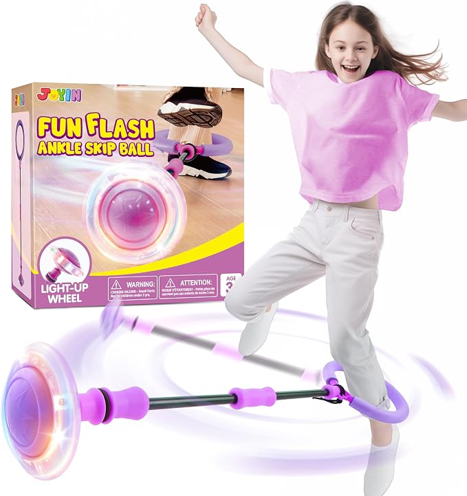 Joyfy Purple Ankle Skip Ball with Flashing Lights, Toy for Kids Indoor & Outdoor, Flashing Swing Ball Foldable Sports Toy, Birthday Gifts for Kids 3 4 5 +