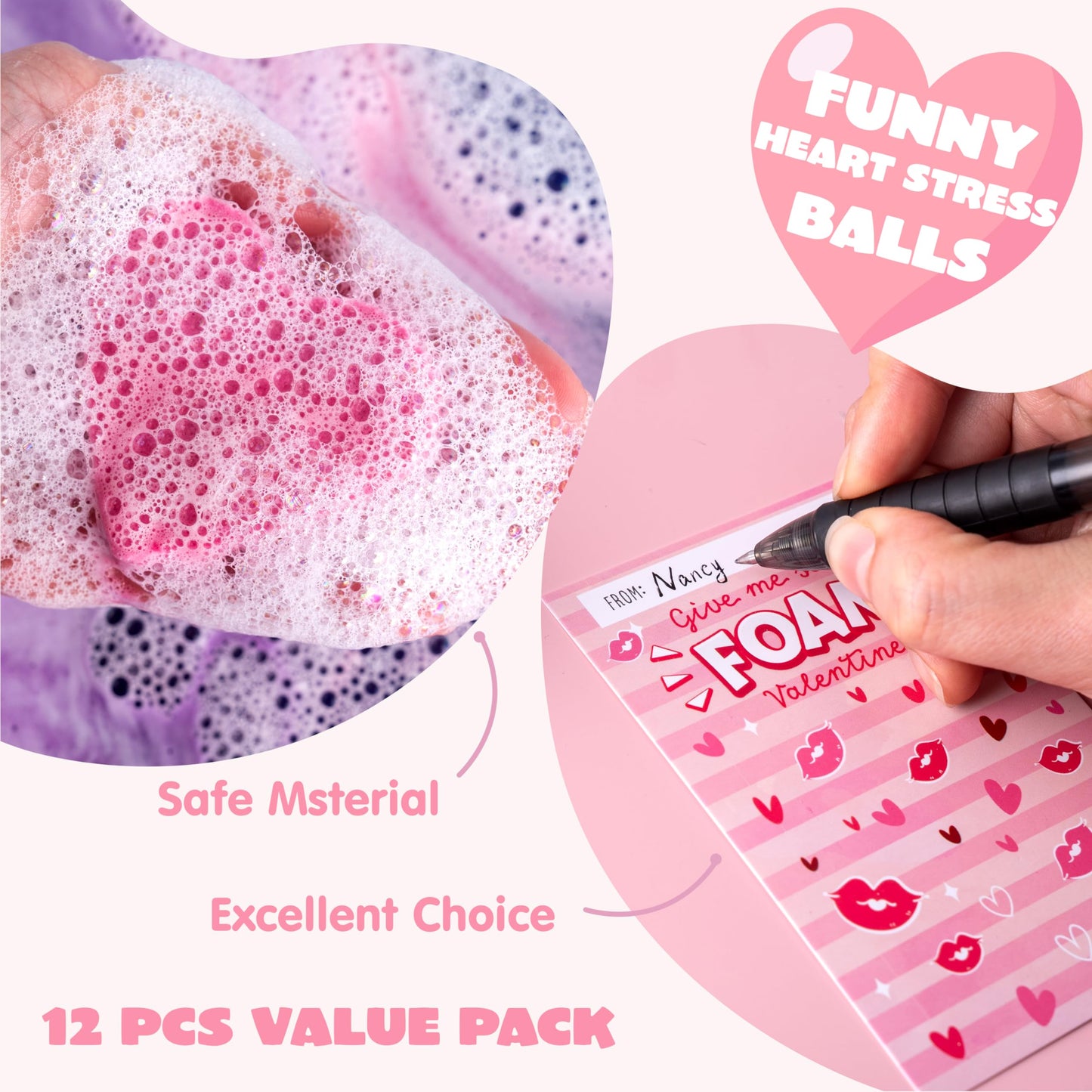 12 Packs Valentine’s Day Heart Shape Bath Bomb with Cards for Kids Valentine Party Favors, Valentine Gifts, Valentine’s Greeting Cards, Heart Soap Valentines Day Gift for Her