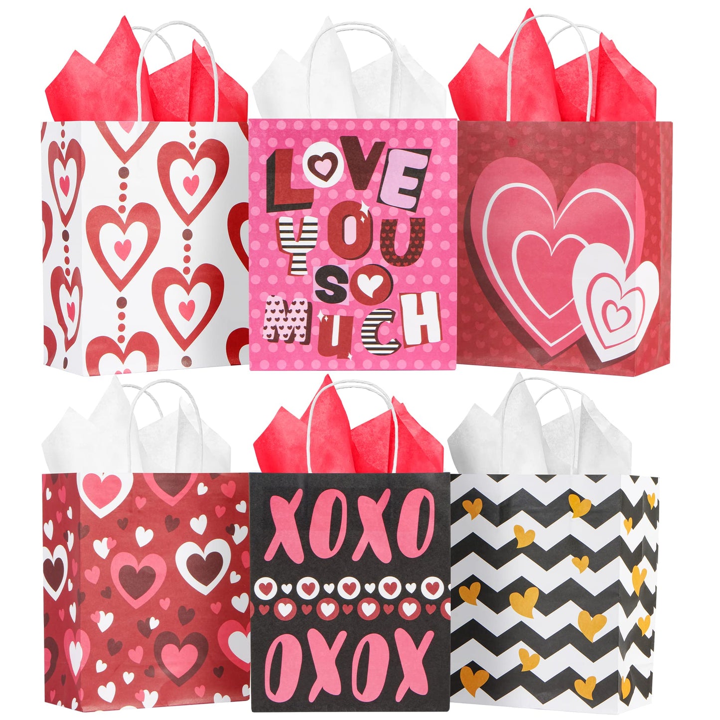 24 Pcs Valentine's Day Paper Gift Bags with Handle, Paper Wrapping Kraft Bags for Funny Gift Giving Novelty Gift Exchange Gift Wrapping Valentines Gift Bags Party Favors