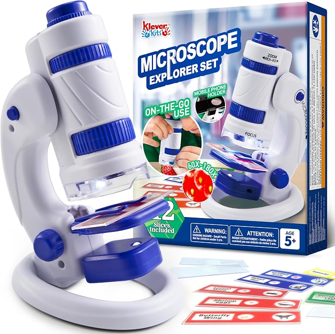 Joyfy Microscope Explorer Set for Kids, 2 in 1 Science Experiment Toy with Portable Microscope and 12 Specimen Slides, 60X-180X, Educational Toys for Kids Aged 5+ by Jova