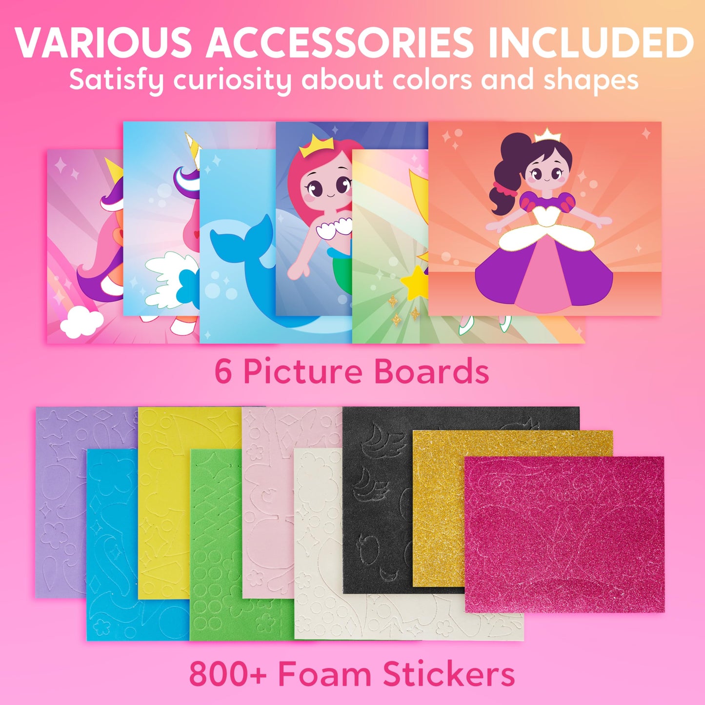 Joyfy Foam Art Kit for Kids, No Mess DIY Art Kit with 6 Boards and 800+ Stickers, Christmas Birthday Gift for Girls Ages 3-6