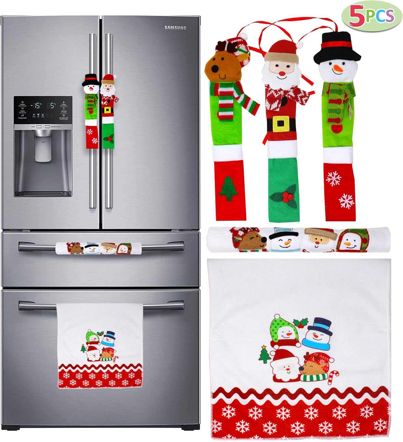 5 Pieces Christmas Kitchen Appliance Handle Covers for Kitchen Refrigerator Microwave Oven Dishwasher Decoration, Xmas Indoor Décor, Party Favor Supplies.