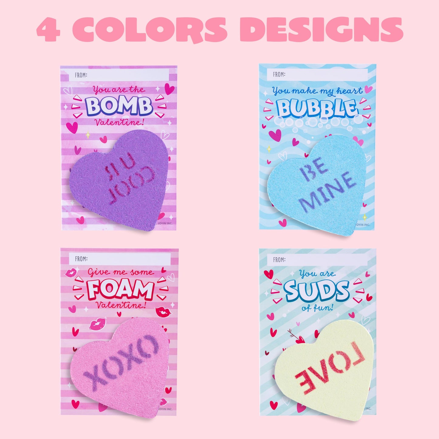 12 Packs Valentine’s Day Heart Shape Bath Bomb with Cards for Kids Valentine Party Favors, Valentine Gifts, Valentine’s Greeting Cards, Heart Soap Valentines Day Gift for Her