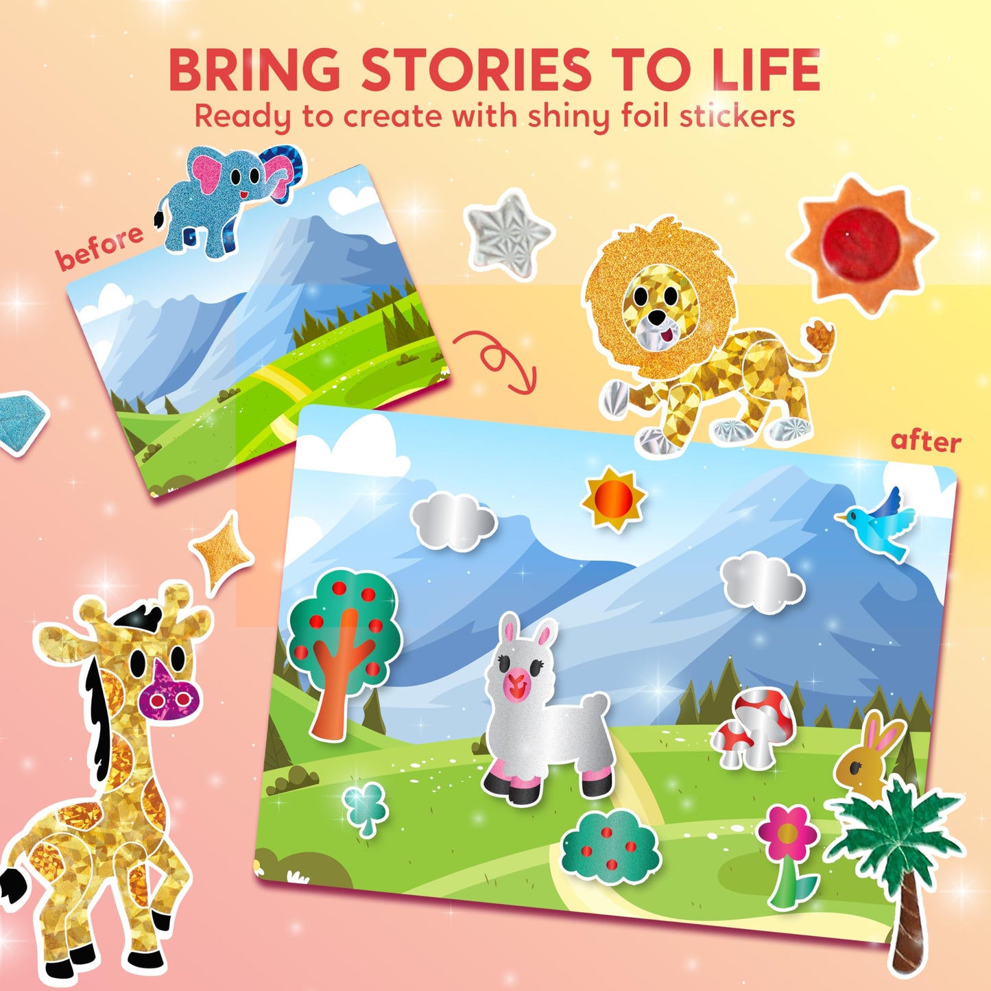 Joyfy Animal Foil Art Kit, Mess Free Arts & Crafts for Kids with 120 Foil Sheets, 140 Foam Stickers, Birthday Gift for Boys and Girls Ages 4 and Up