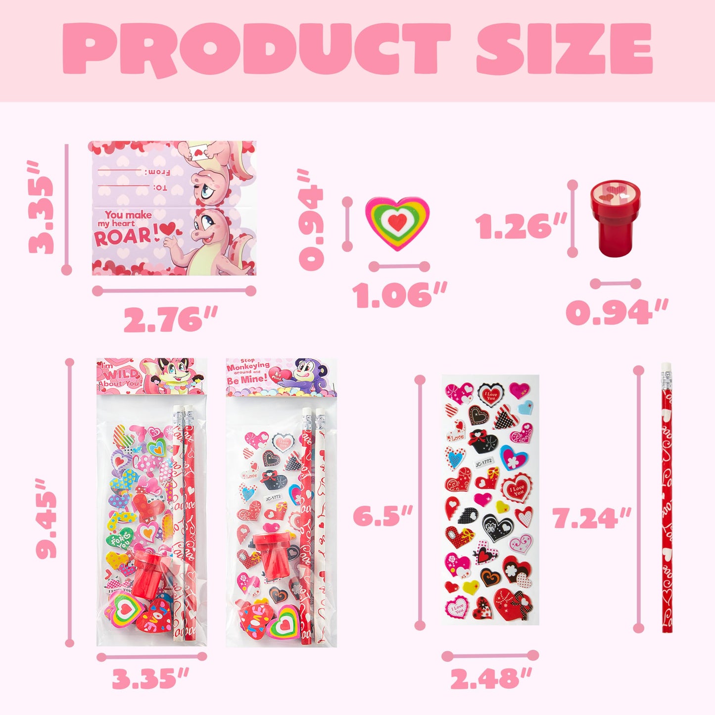 28 Pack Valentines Day Stationery Kids Gift Set for School Classmates Exchange Gift, Valentine Party Favor, Includes Pencils, Erasers, Stamper, Stickers