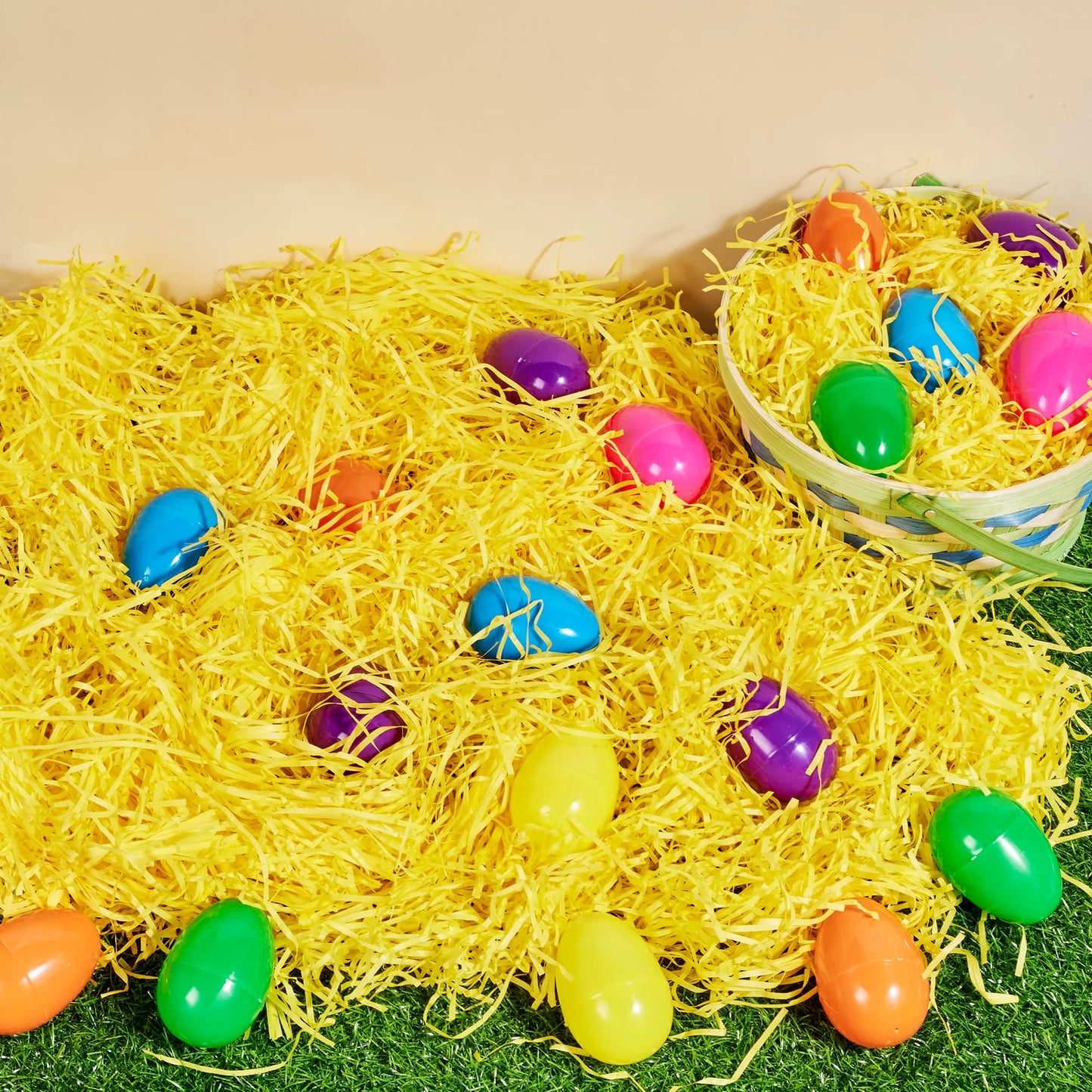 Joyfy 10 oz Easter Grass,280g Crinkle Cute Recyclable Paper Shred Filler for Basket Filling,Gift Wrapping,Party Decoration,Easter Egg Hunt (Pink, Yellow and Green)