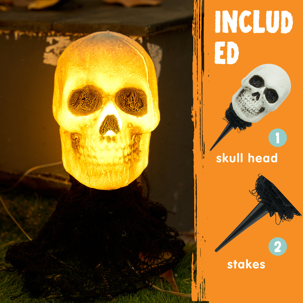 Joyfy 3 Pack Halloween Light up Skeleton Outdoor Decorations,Halloween Graveyard Spooky Skull Stakes Pathway Lights for Halloween Yard Decor