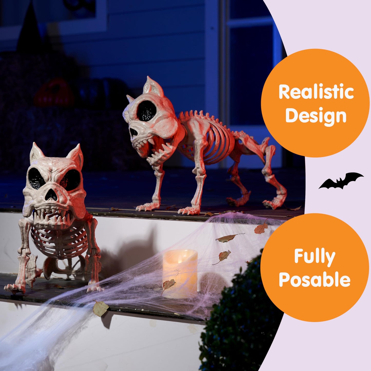 Syncfun 2 Pcs Dog Skeleton Halloween Decoration,16 Inch Posable Plastic Animals Halloween Skeleton for Indoor Outdoor Halloween Decorations,Haunted House Party Props