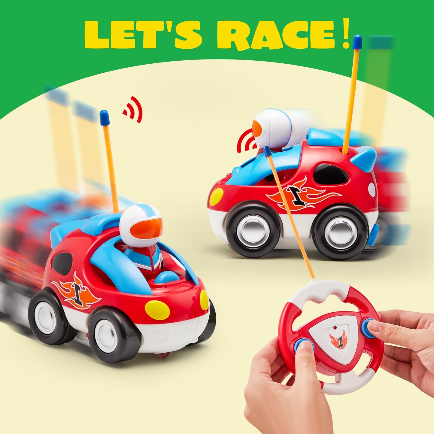Joyfy Remote Control Car for Kids, Cartoon Race Car Toy for Boys, Toddlers Easter Basket Stuffers and Birthday Gift