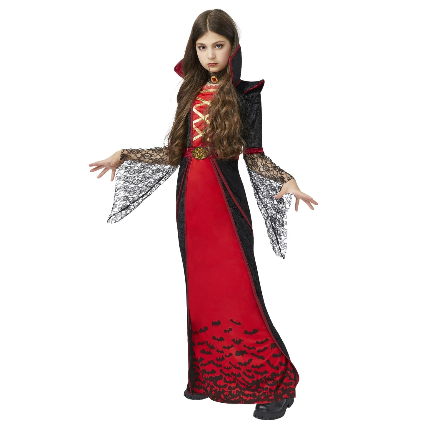 Royal Vampire Costume for Girls Deluxe Set Halloween vampire cape Women Queen Dress Up Party-XL