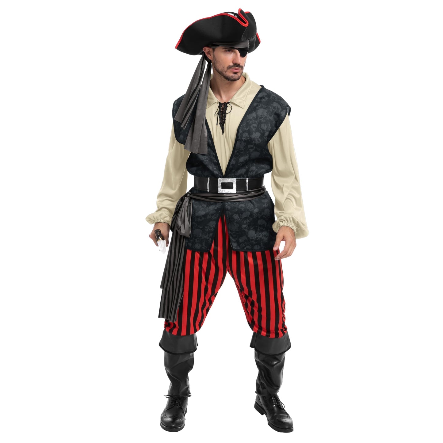 Joyfy Men Pirate Costume Plundering Sea Captain Set for Adults Halloween Themed Parties