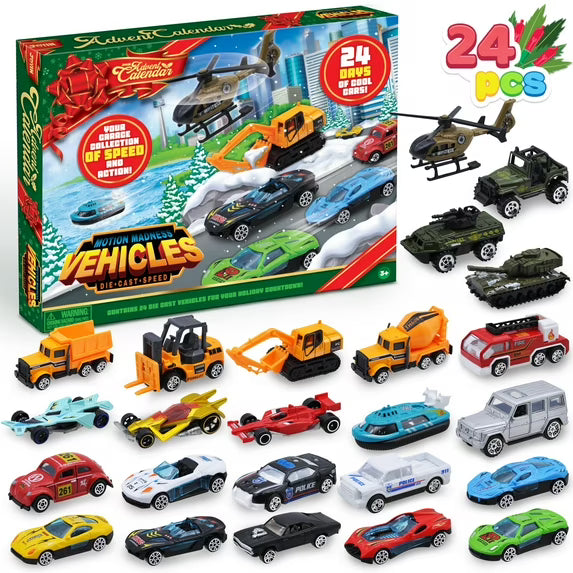 SYNCFUN 2024 Christmas Advent Calendar for Kids, Toys with Diecast Cars Set for Boys Girls Kids