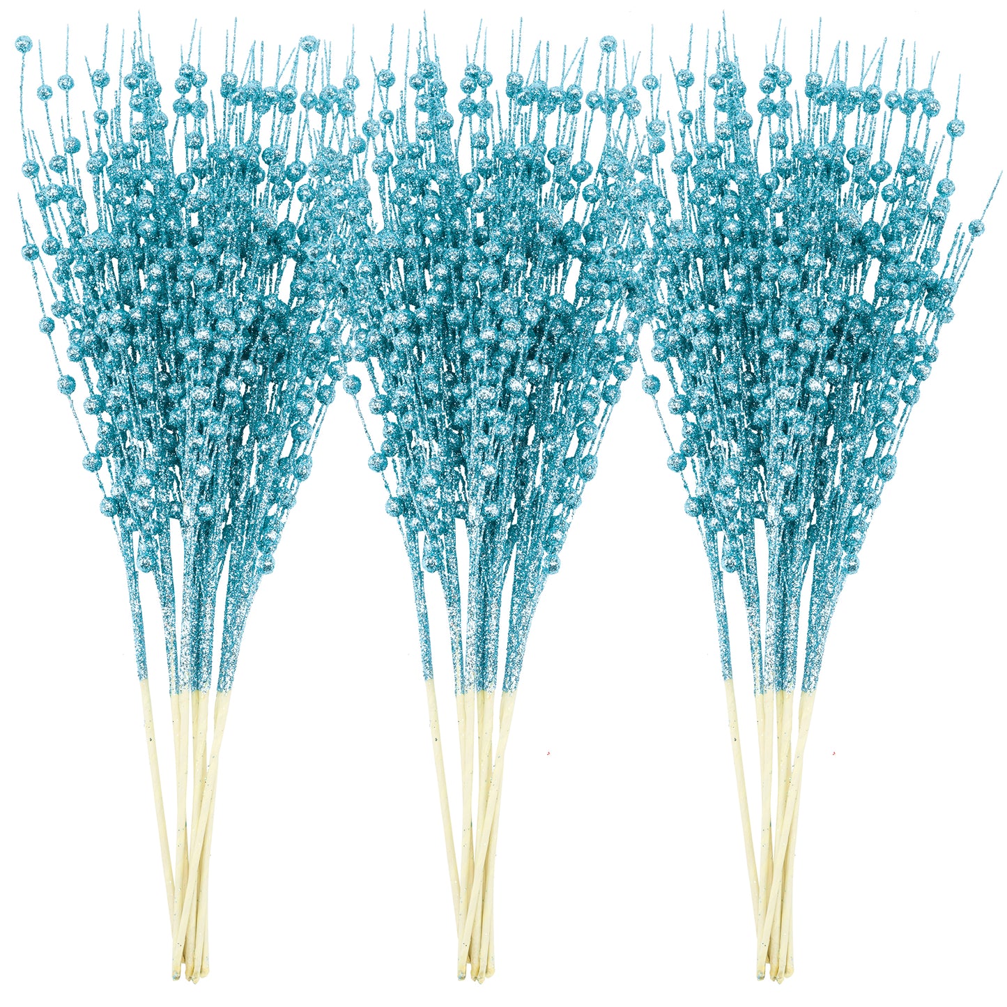 Joyfy 24 Pcs Christmas Tree Berry Stem, 20 Inches Decorative Bead Sticks, Glittery Twigs, Picks, Branches for Christmas Tree, Small Vase, Holiday, Wedding, Party (Light Blue)