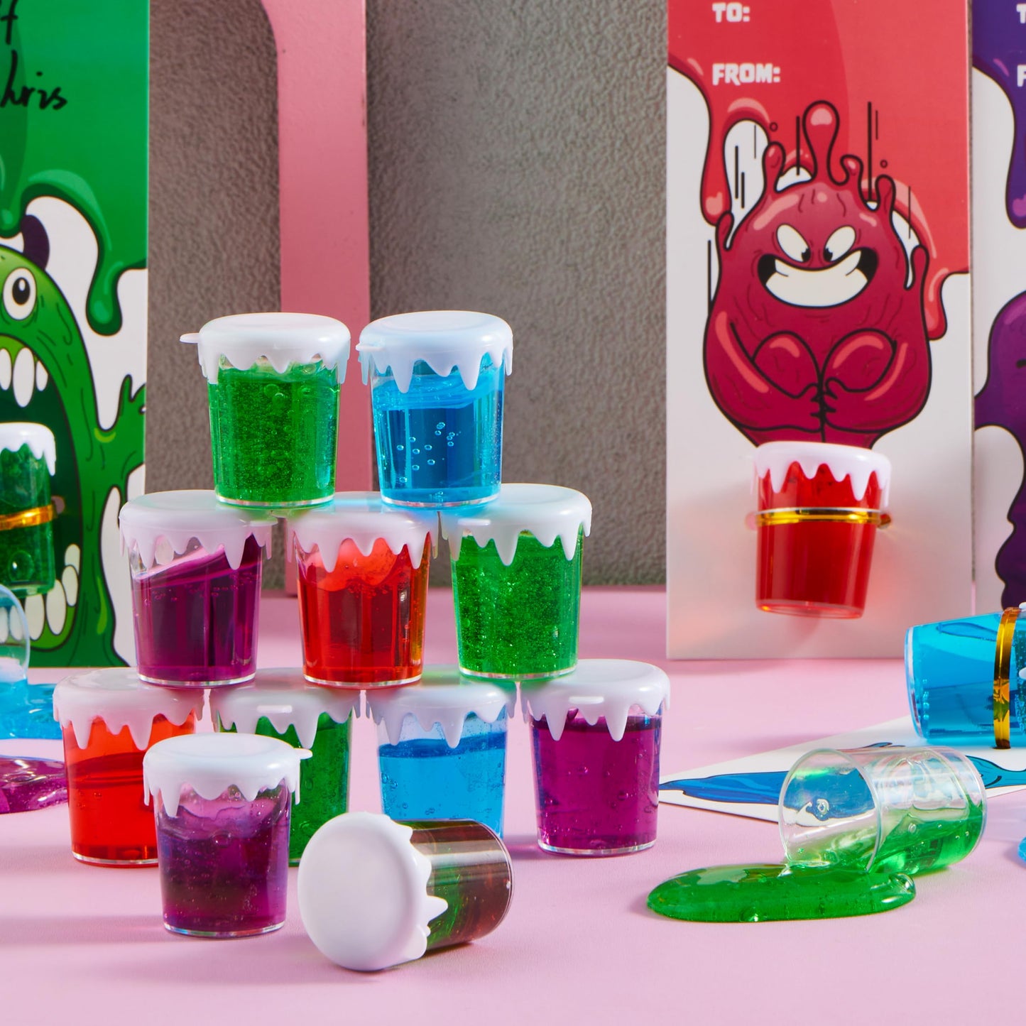 28 PCS Valentines Day Cards with Slime, Stress Relief Fidget Slime Valentines Toy for Kids Valentines Classroom Favors Exchange Card Gifts pack