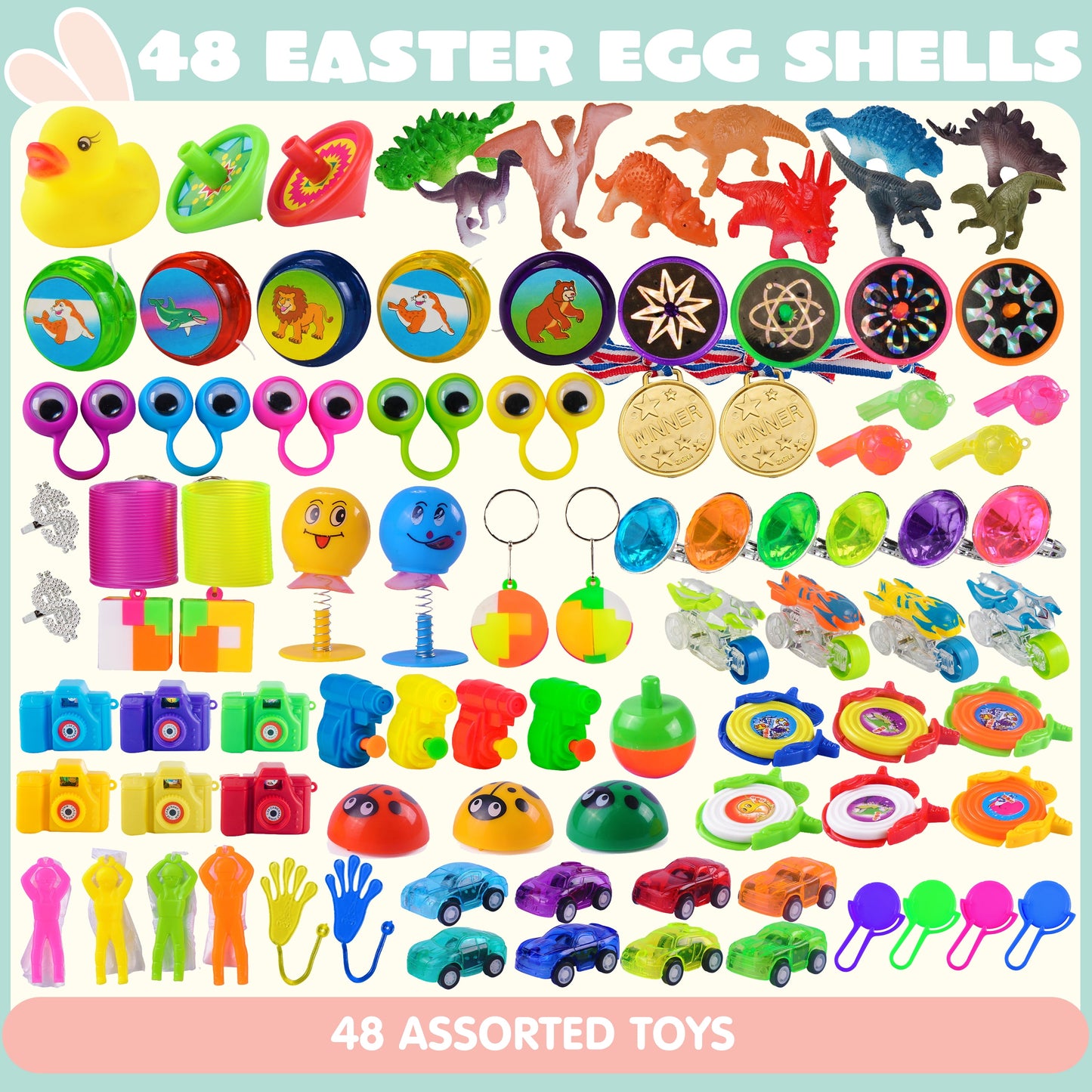 96 Pcs Prefilled Easter Eggs Set ( 48 Toys and 48 Eggs),Easter Egg with Toys Inside,Easter Basket Stuffers for Kids Easter Basket Classroom Exchange Toddler Boys Girls