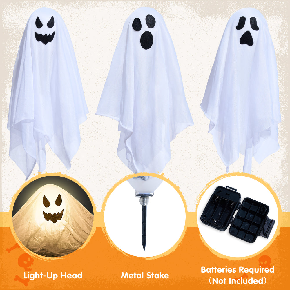 SYNCFUN 3 Packs Halloween Ghost Decorations,Light Up Flying Ghost Garden Stakes Outdoor Halloween Decorations,Pathway Lights Halloween Yard Outdoor Decorations Haunted House Decorations