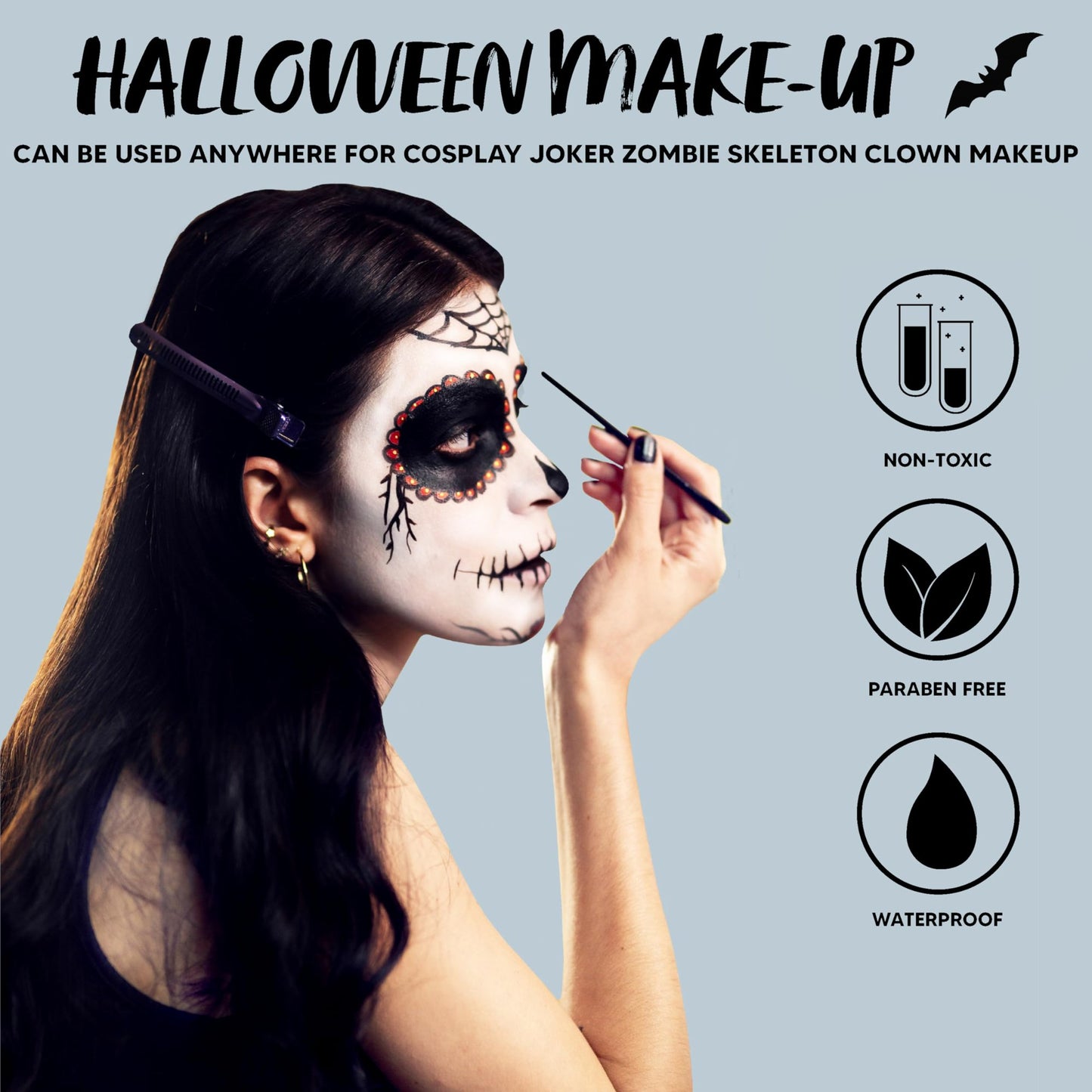 Syncfun 3 Colors Halloween Makeup Palette,Halloween Face Painting Kit SFX Makeup for Joker Zombie Vampire Skeleton Cosplay for Adult Kids