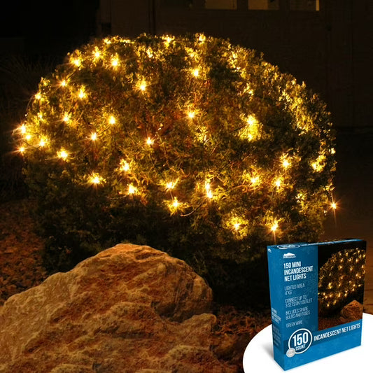 Syncfun 150 Christmas Net Lights for Bushes,4 x 6 FT Warm White Incandescent Christmas Lights Net Lights Outdoor Mesh Lights for Bushes Garden Party Xmas Tree Decoration