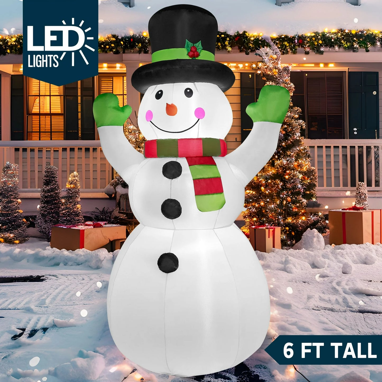 Joyfy 6 FT Christmas Inflatables Snowman Outdoor Decorations,Snowman Christmas Blow Ups Yard Christmas with Built-in LEDs for Holiday Party Garden Lawn Decor