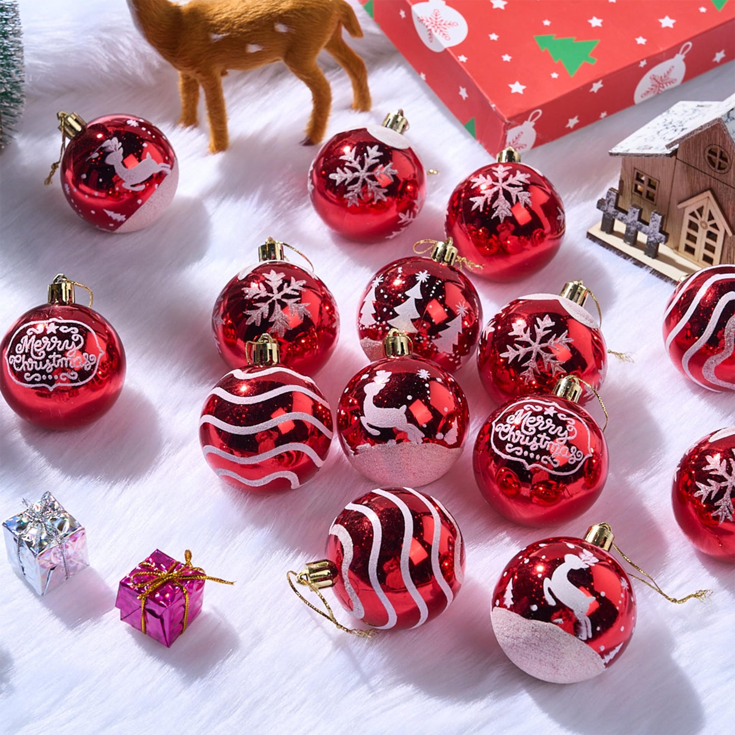 SYNCFUN 24 Pcs Christmas Ball Ornaments 2.3" Painting & Glittering Shatterproof Christmas Ornaments for Holidays, Party Decoration, Tree Ornaments, and Special Events (Red&White)