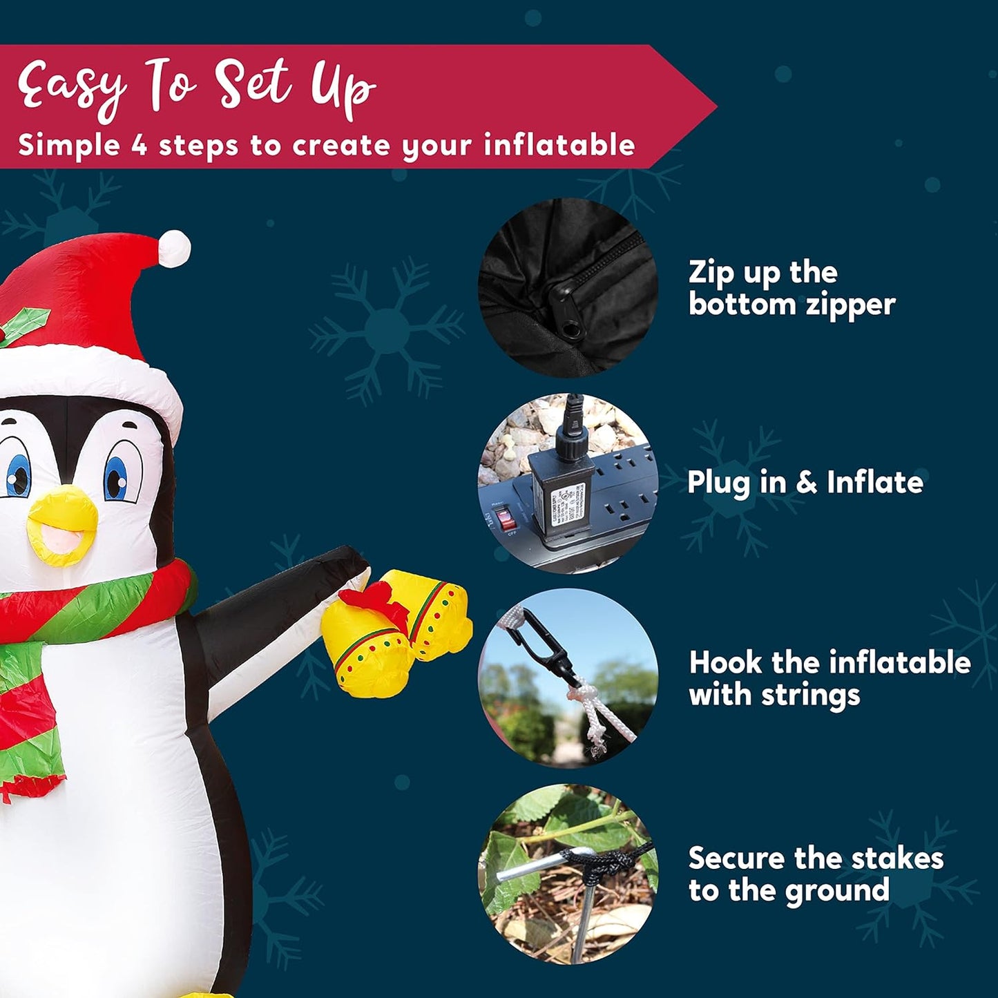 Joyfy 5 FT Christmas Inflatables Penguin Outdoor Decorations,Giant Christmas Blow Ups Yard with Built-in LEDs for Holiday Party Garden Lawn Decor