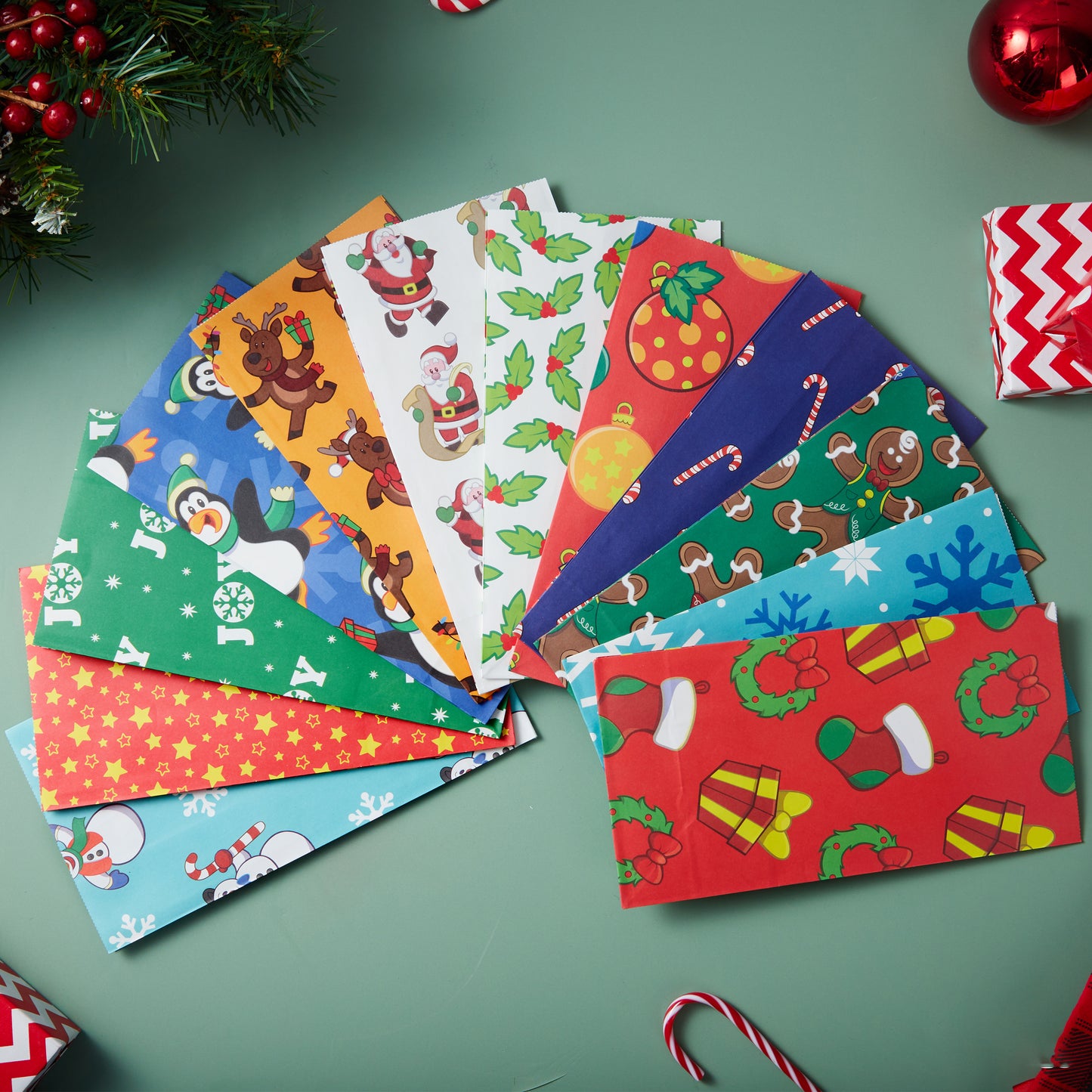 Joyfy 72 Pcs Christmas Holiday Gift Bags, 12 Assorted Christmas Designs Goodie Bags for Classrooms, Party Favors, Small Gift Bags, Kraft Bags and Christmas Craft Bags