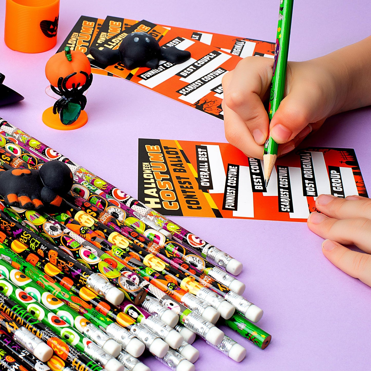 SYNCFUN 48 Pcs Halloween Pencils Bulk with Eraser for Kids,Colorful Pencils Stationery Pencil Set,Halloween Favors Prizes for Kids,Halloween Bulk Toys