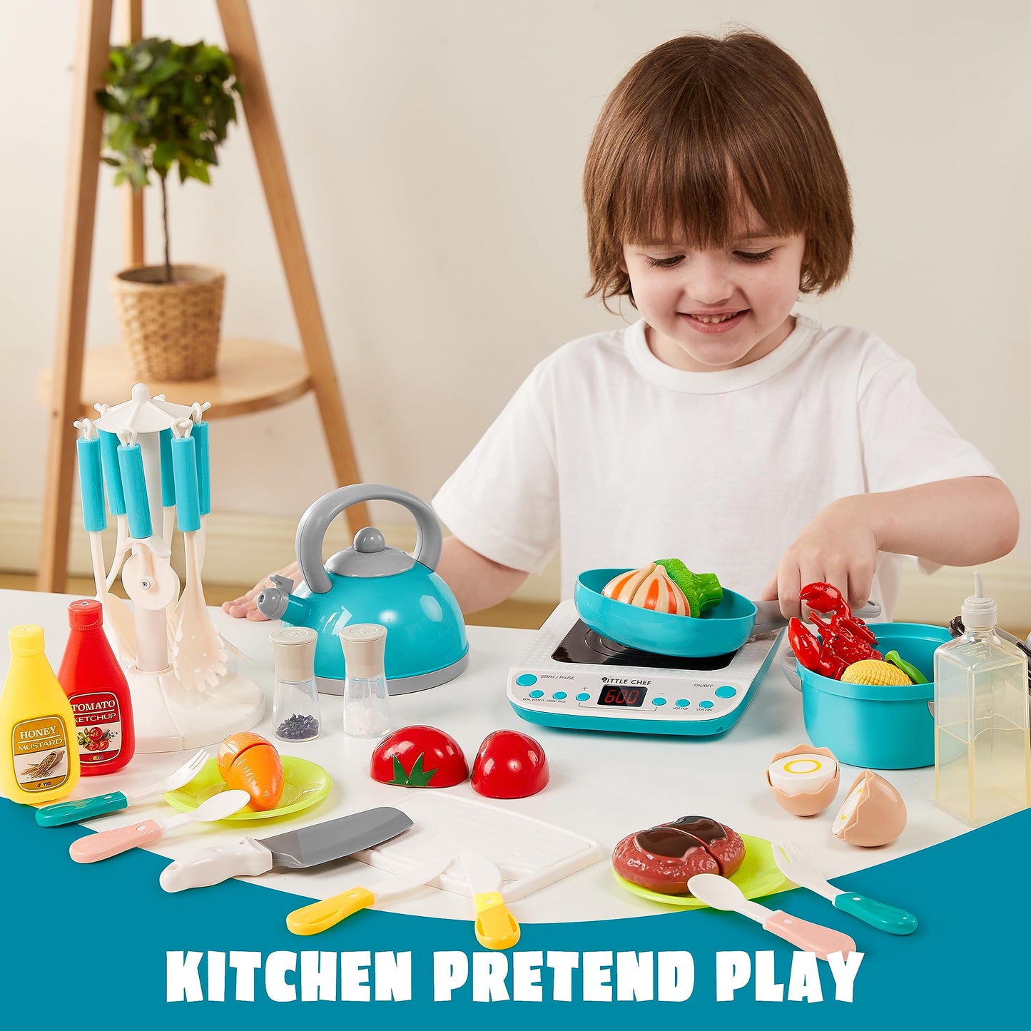 JOYIN 37Pcs Kids Kitchen Playset, Pretend Play Cooking Toy Set Including Pots and Pans, Play Food, Cutting Vegetables, Gifts for Toddler Boys Girls Ages 1-8