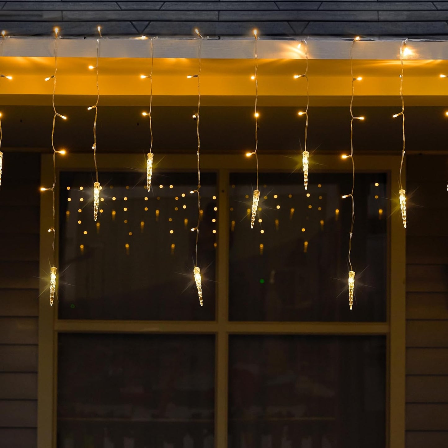 Syncfun 416 LED Christmas Icicle Lights Outdoor Christmas Decor,47.2 FT 8 Modes Warm White Christmas Lights Icicle Lights Indoor for Home Decoration Holiday Eaves Yard Party Indoor