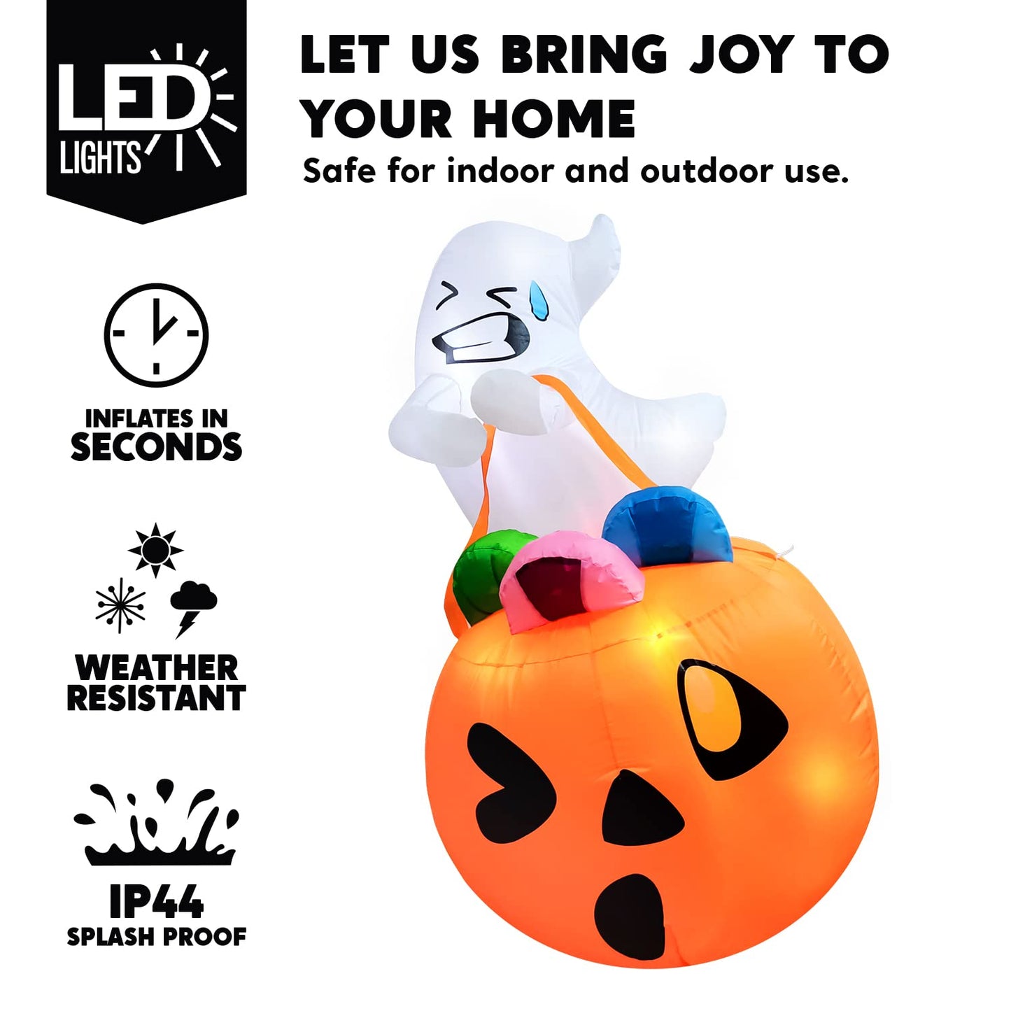 Syncfun 5 FT Halloween Inflatable Light up Ghost Lift Pumpkin Candy Bag Decorations Halloween Inflatables Outdoor Decorations,Blow up Halloween Yard Decorations