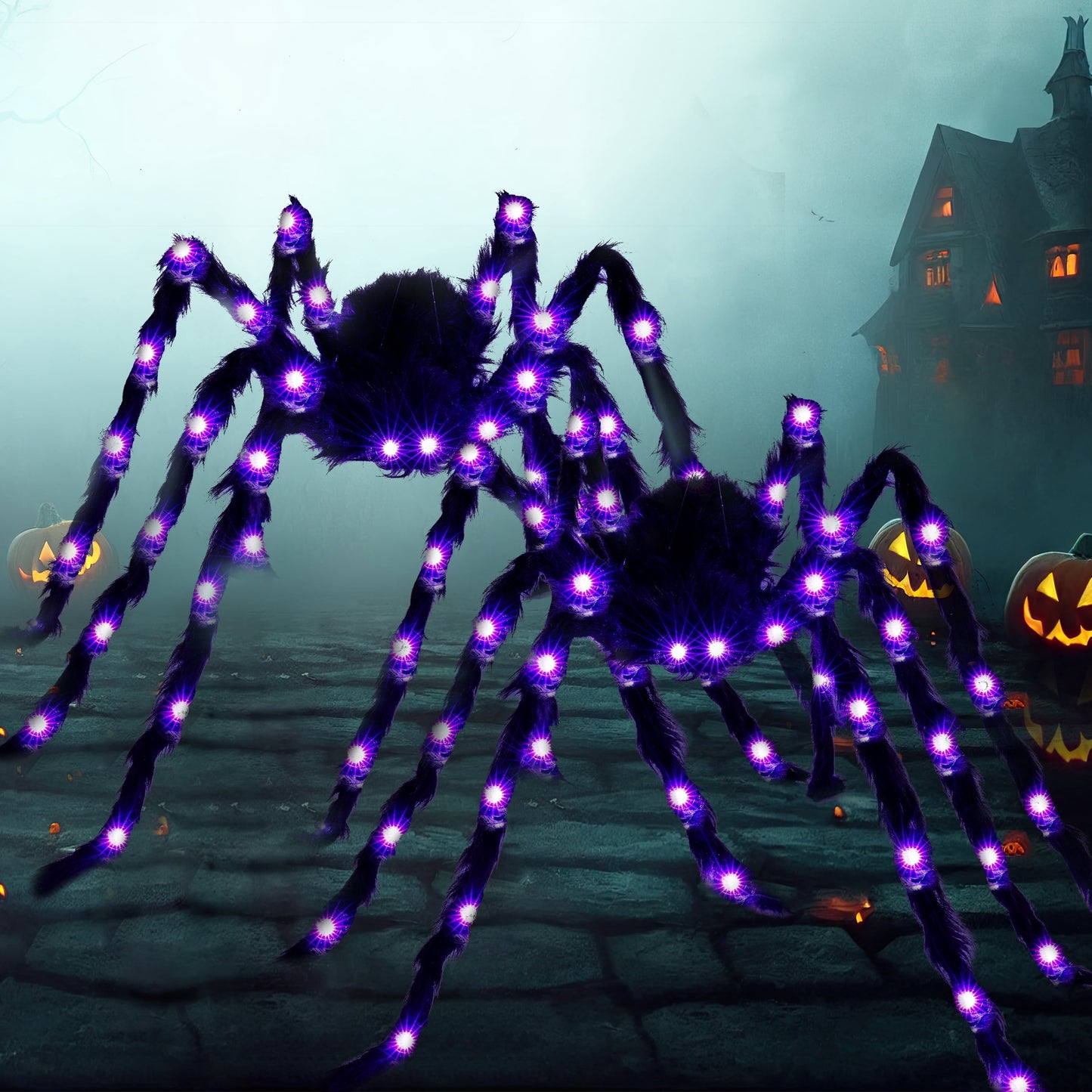Joyfy 2 Pack 5 ft Light Up Giant Spider Halloween Decorations Outdoor,Scary Spider Halloween Outdoor Party Decorations Props Halloween Yard Decorations,Black