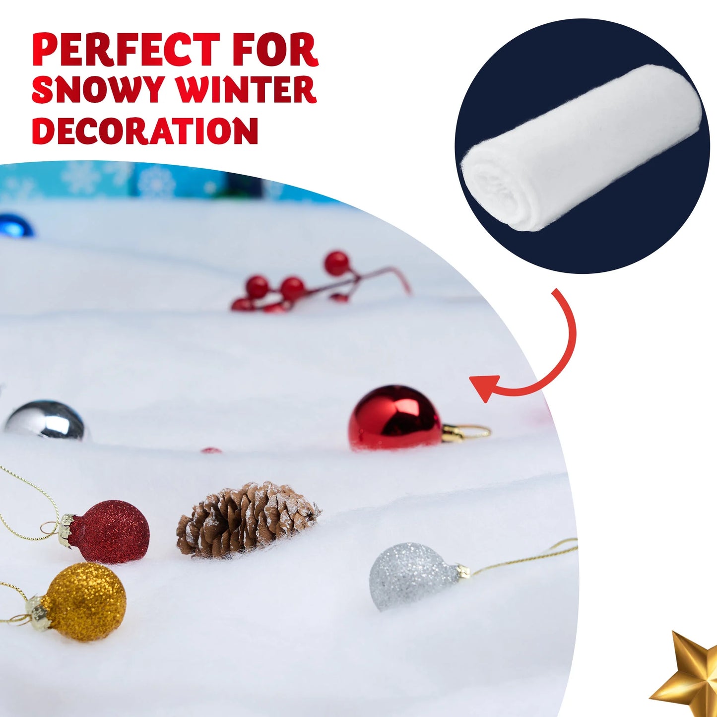 Joyfy Christmas Snow Blankets Roll (1 Pcs), 15 in x 10Ft Soft Thick Artificial Snow Blanket, Snow Rolls, Snow Sheets, Fake Snow Cotton Fabric for Christmas Holiday Winter Decoration