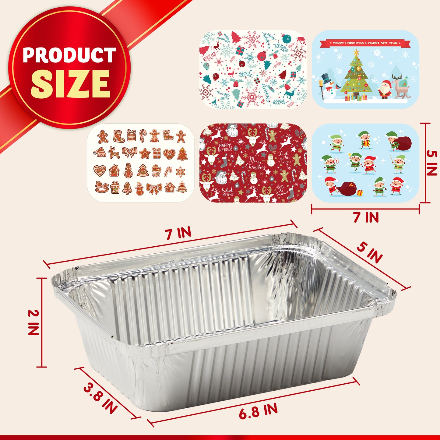 SYNCFUN 48 Pcs Christmas Cookie Tins with Lids for Gift Giving, Rectangular Treat Foil Containers, Disposable Food Storage Pan for Holiday Leftovers Goodie Container or Cookie Exchange